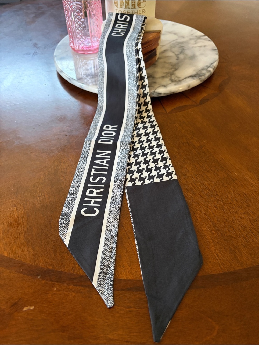 Dior Blue and White Logo Skinny Scarf